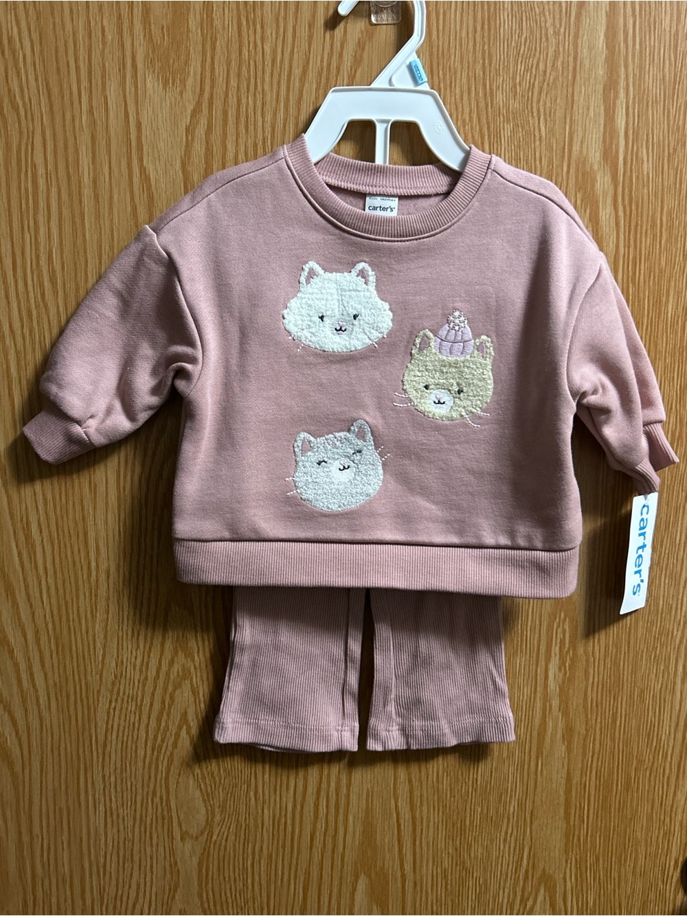 2pc Pink Sweatshirt w/Cats & Pants Set